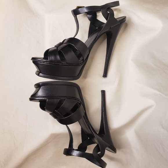 👠HOST PICK👠 SAINT LAURENT Tribute Platform Sandals in Smooth Black Leather - Picture 3 of 12